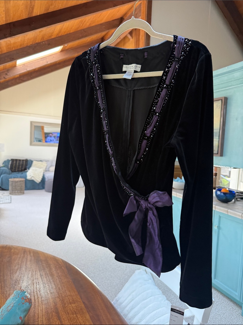 Velvet Jackie Jon of New York Long Sleeve Top - Black with Purple